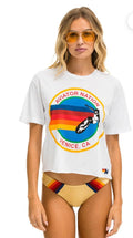 AVIATOR NATION SMALL LOGO BOYFRIEND TEE - WHITE