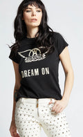 RECYCLED KARMA Aerosmith Dream On Black Shrunken Baby Tee