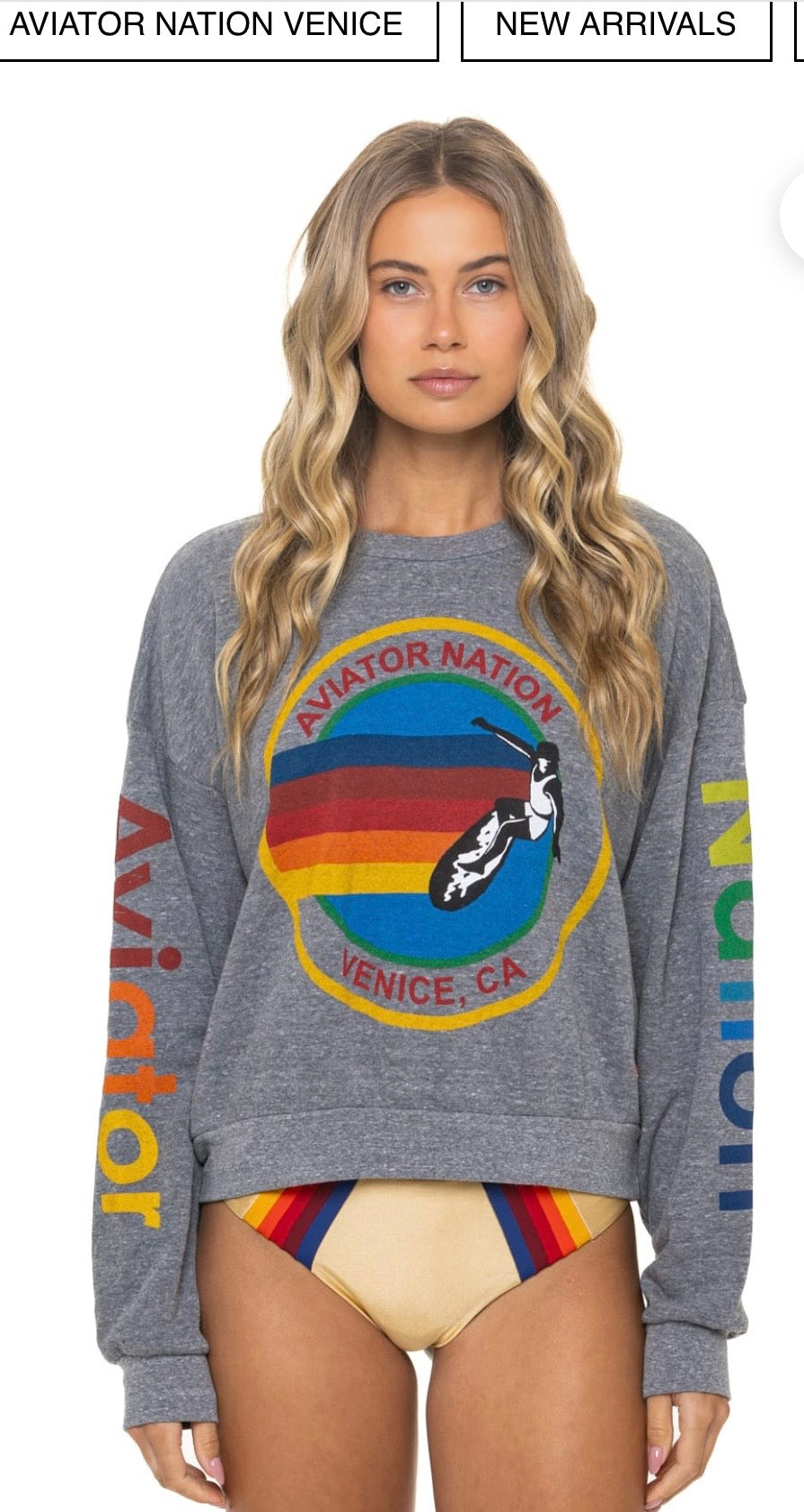 AVIATOR NATION RELAXED VENICE CREW SWEATSHIRT - HEATHER GREY