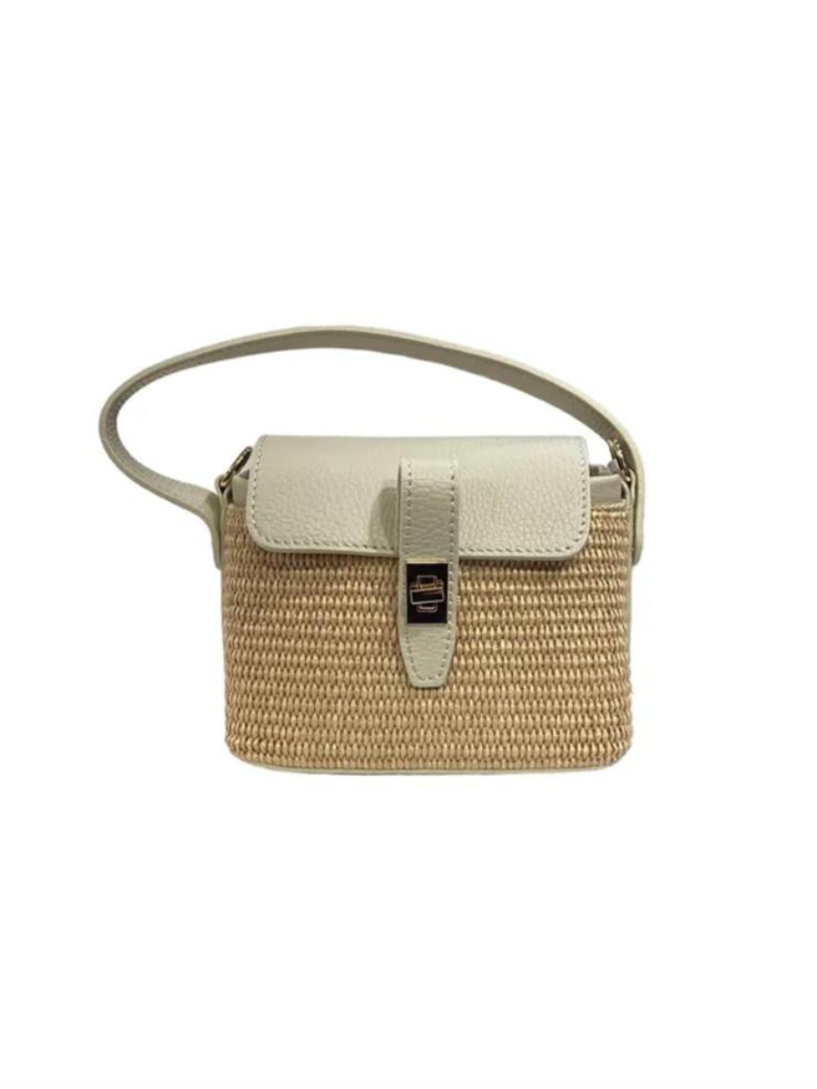 JULIA Mini Boxy Raffia Bag beige