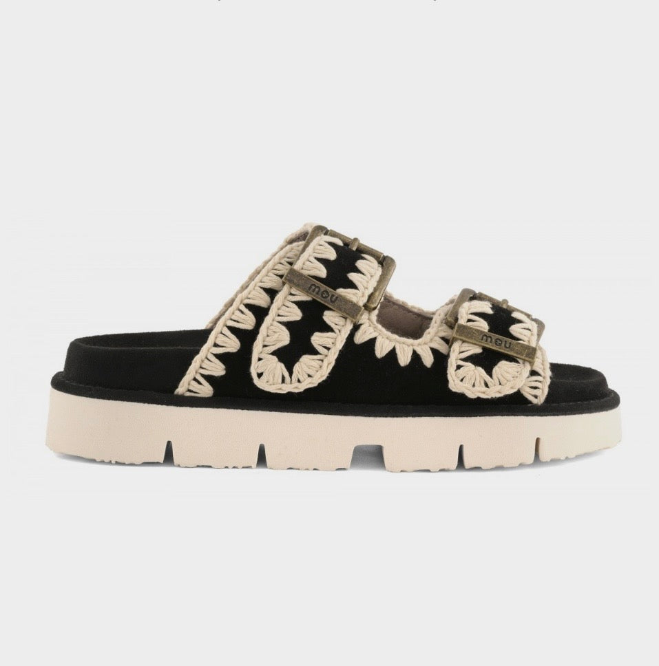 MOU Bio Sandal Two Buckles black Suede