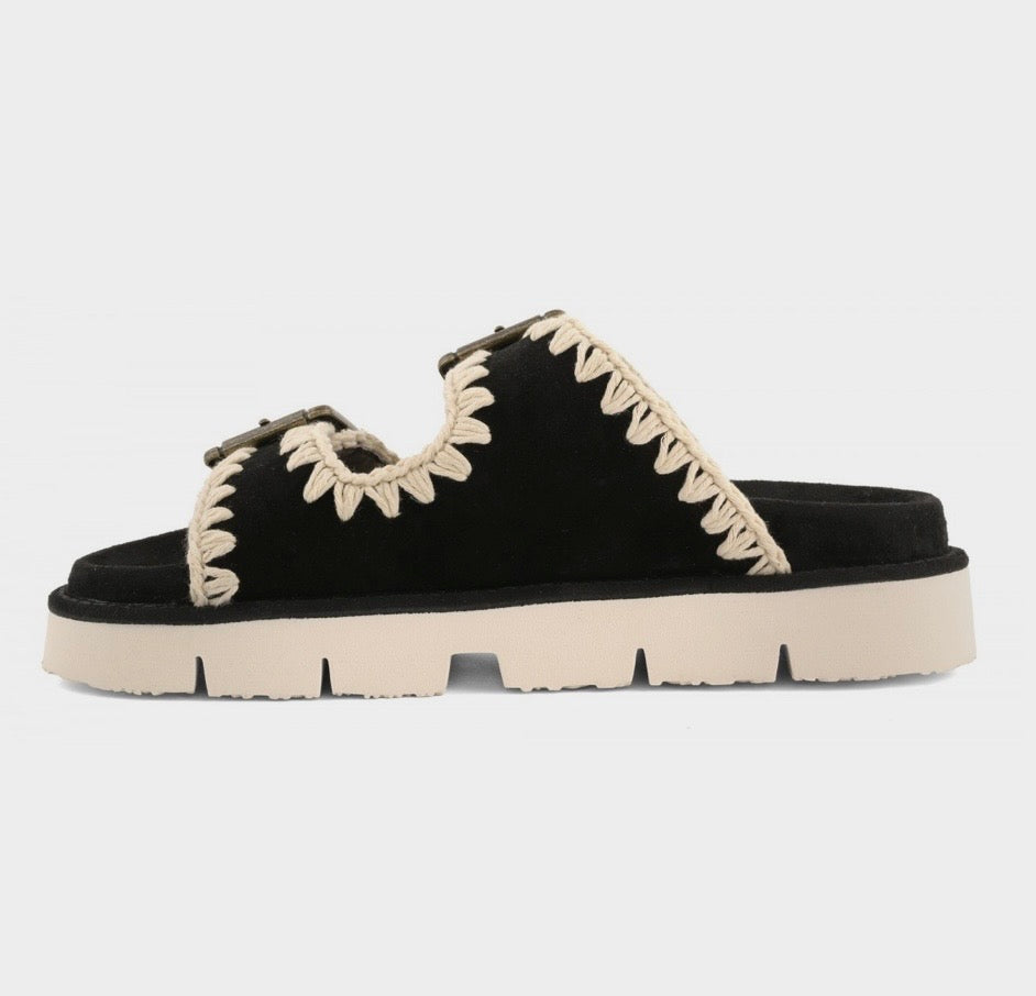 MOU Bio Sandal Two Buckles black Suede