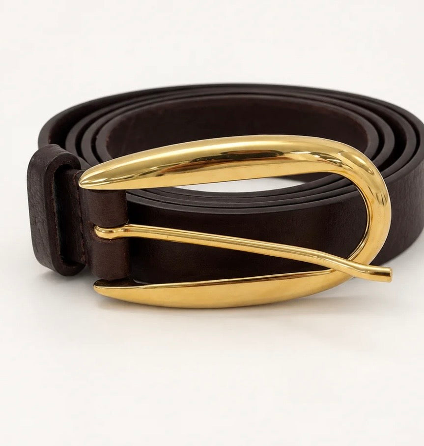 JULIA

JULIA Sculptural Gold Buckle Belt in Dark Brown