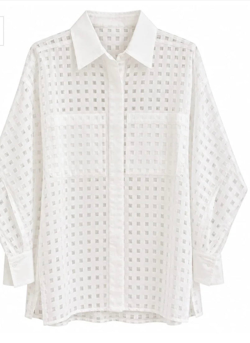 EXETERA

Exetera White Sheer Square-Textured Shirt