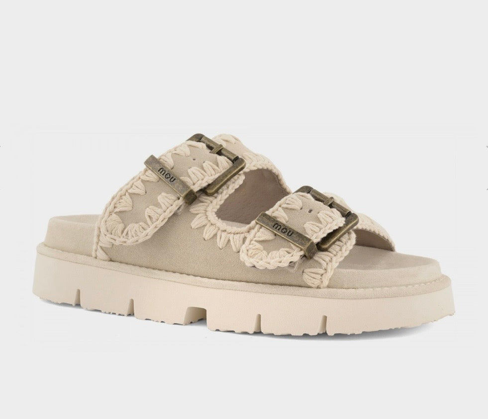 MOU Bio Sandal Two Buckles Chalk Suede