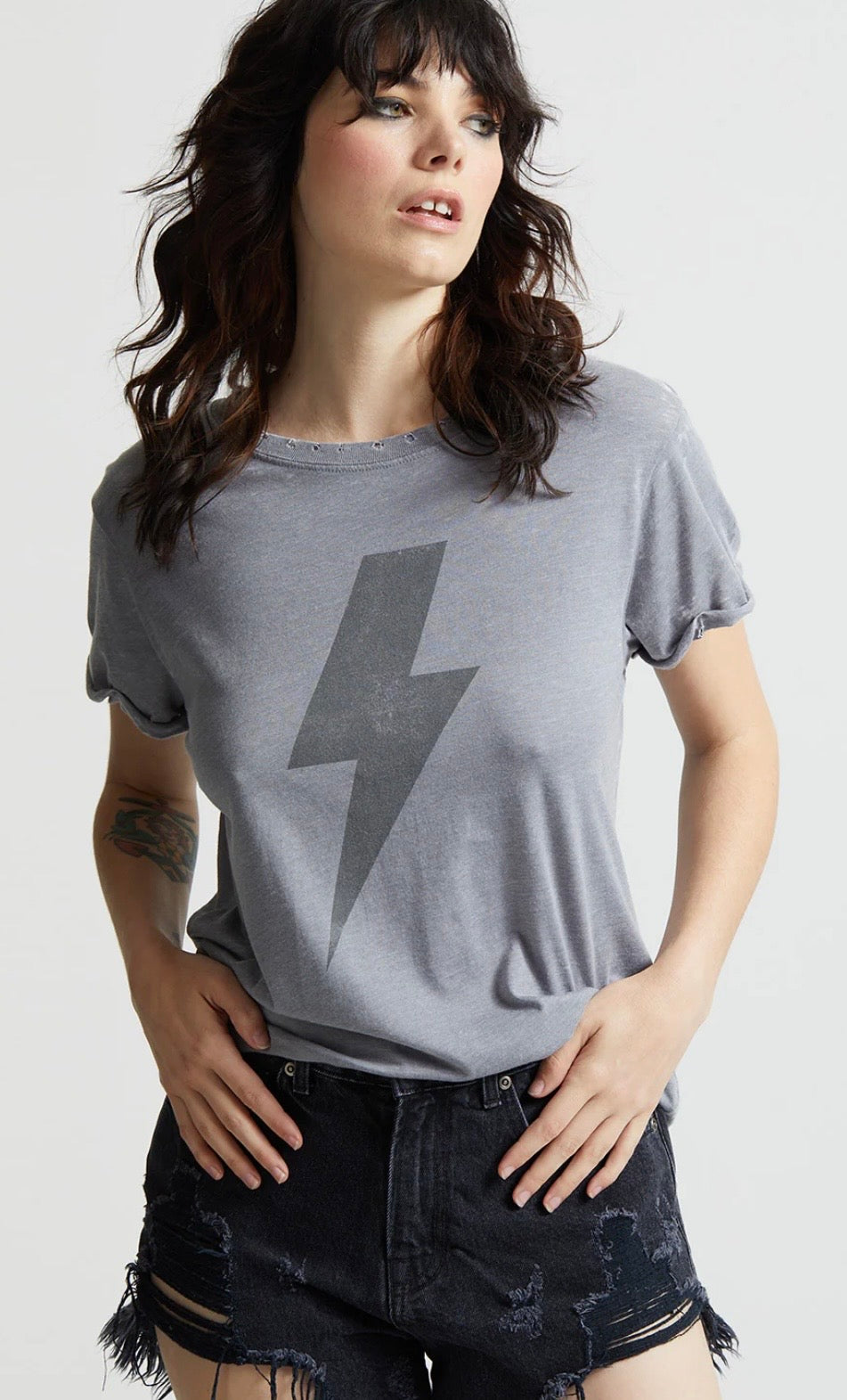 RECYCLED KARMA AC/DC Vintage Lightning Bolt Fitted T-Shirt