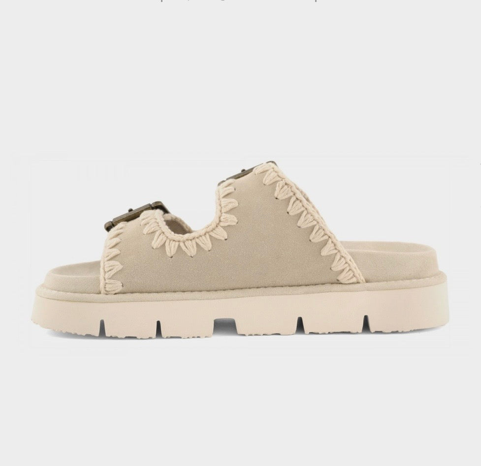 MOU Bio Sandal Two Buckles Chalk Suede