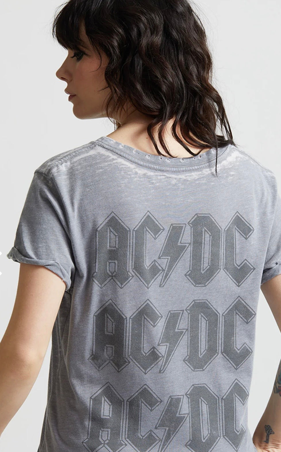 RECYCLED KARMA AC/DC Vintage Lightning Bolt Fitted T-Shirt