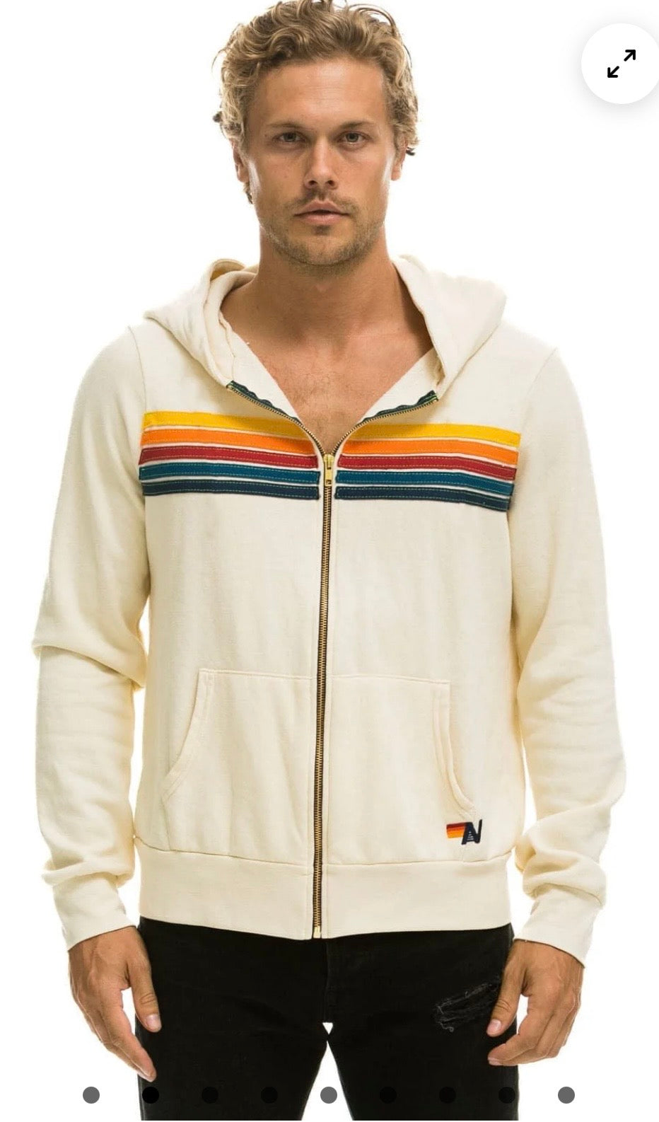 5 STRIPE HOODIE - VINTAGE WHITE // WHITE NEON