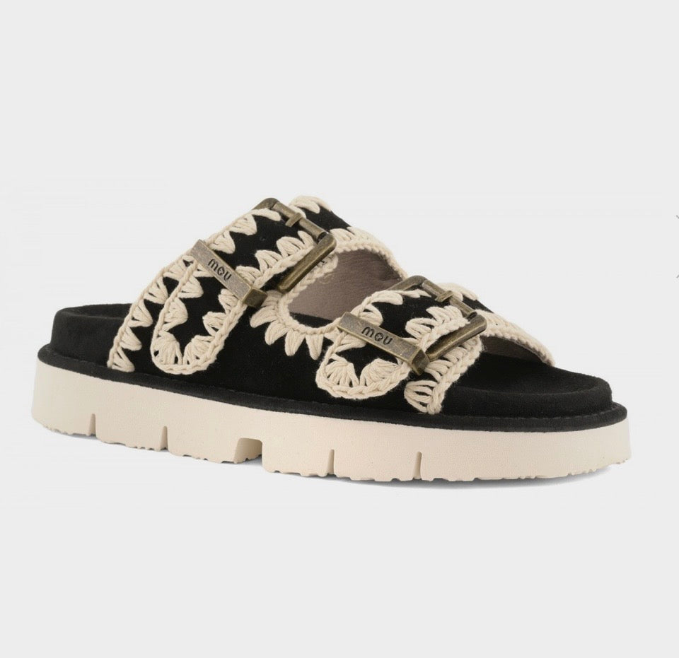 MOU Bio Sandal Two Buckles black Suede