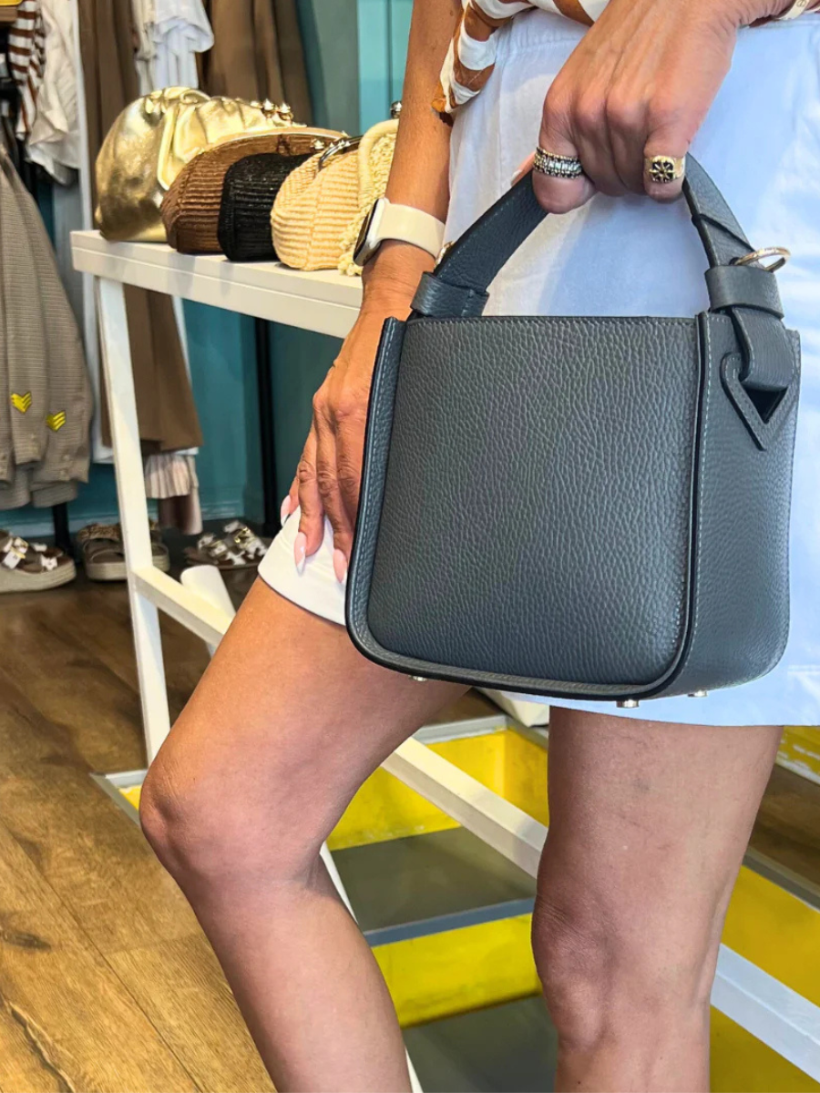 JULIA Boxy Leather Bag Grey