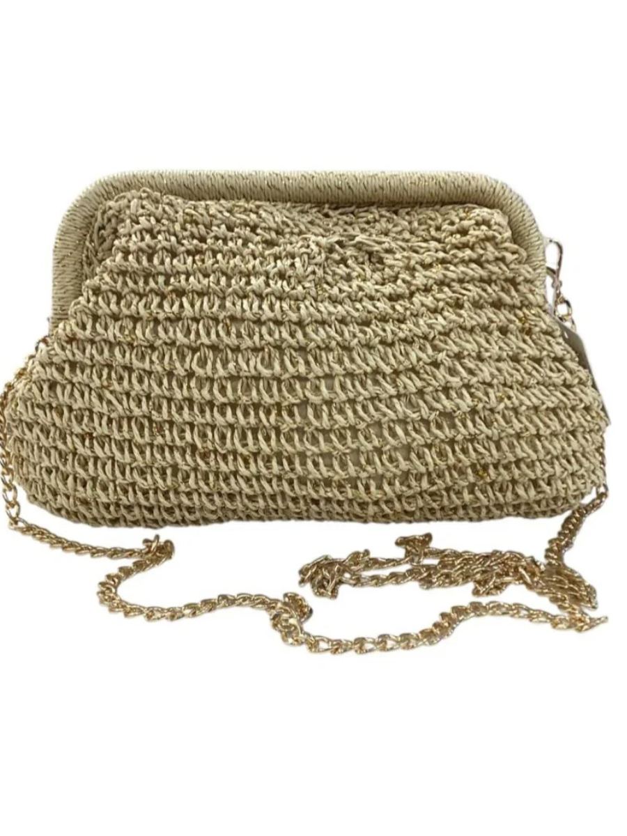 JULIA Glitter Raffia Clutch Ecru