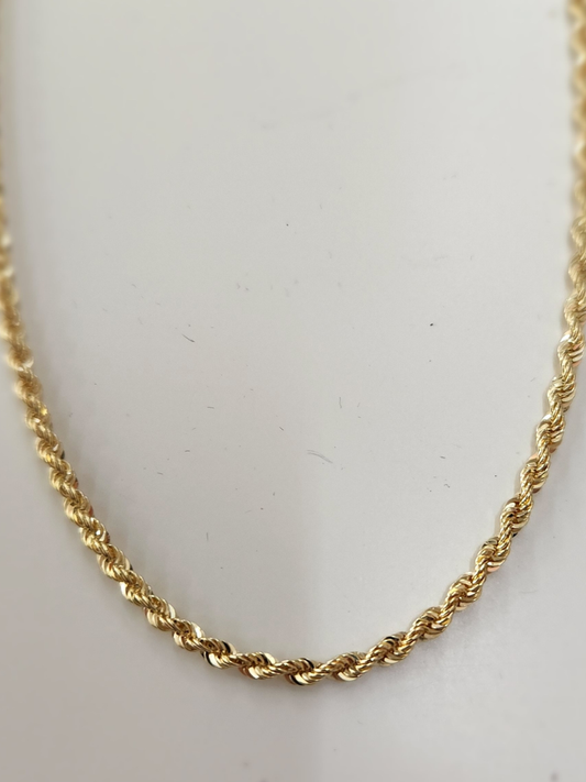 שרשרת זהב 14K חבל חלול מידה 1 כ3.8 גרם אורך 42 ס"מ זהב צהוב