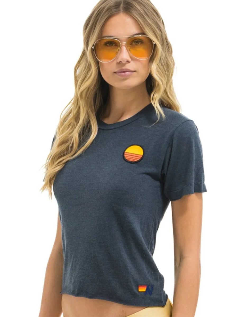 AVIATOR NATION SUNSET PATCH BOYFRIEND TEE - CHARCOAL