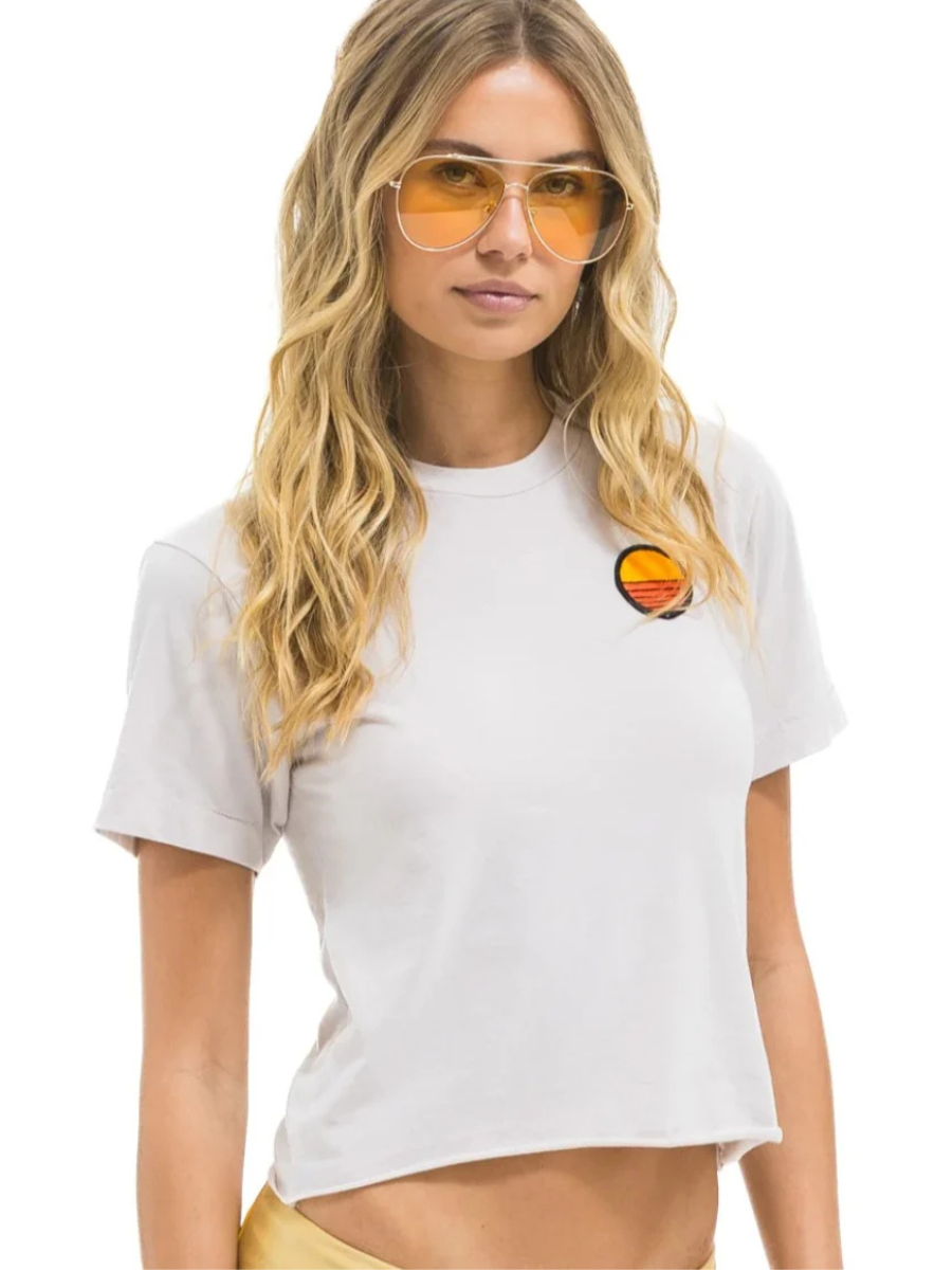 AVIATOR NATION SUNSET PATCH BOYFRIEND TEE - DOVE