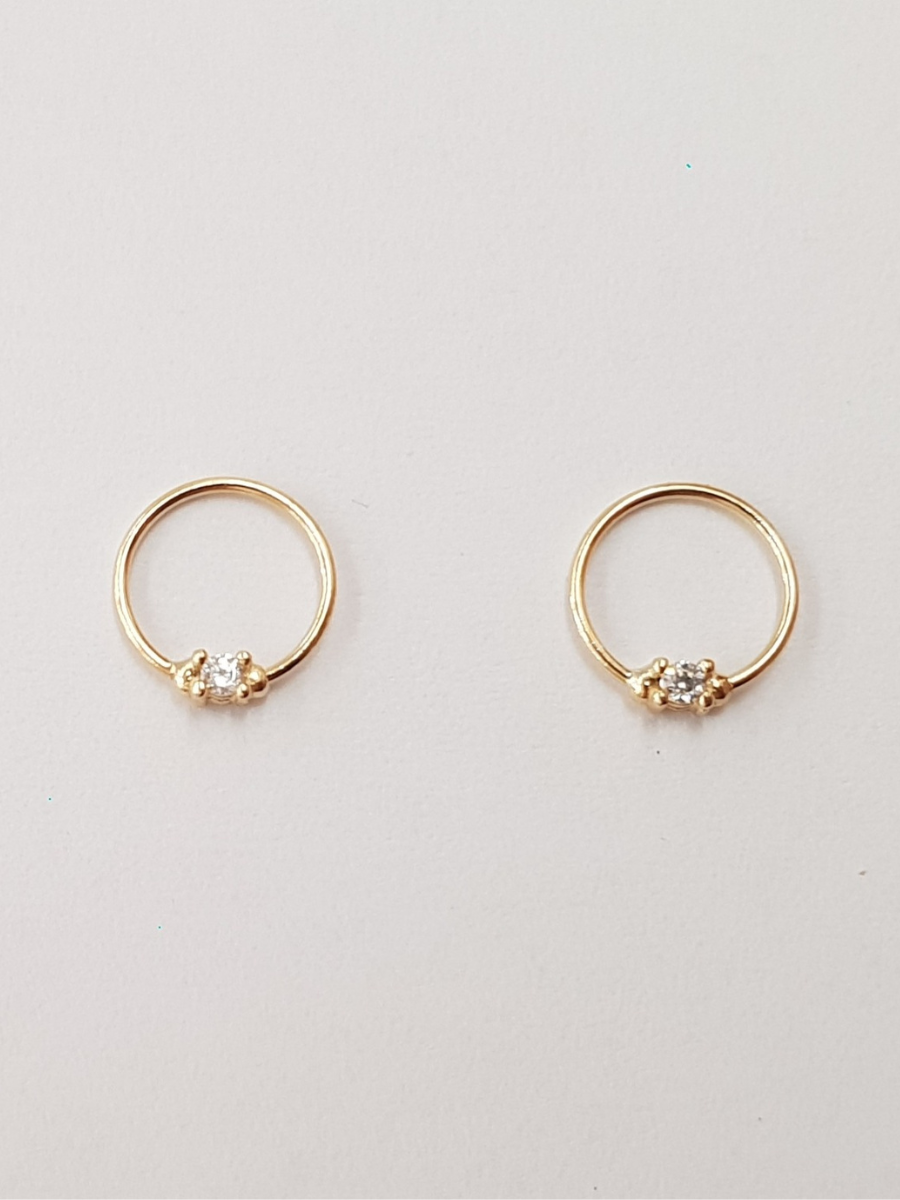 חישוק זהב 14K עם זרקון לאף/הליקס קוטר 7.5-8 מ"מ זהב צהוב