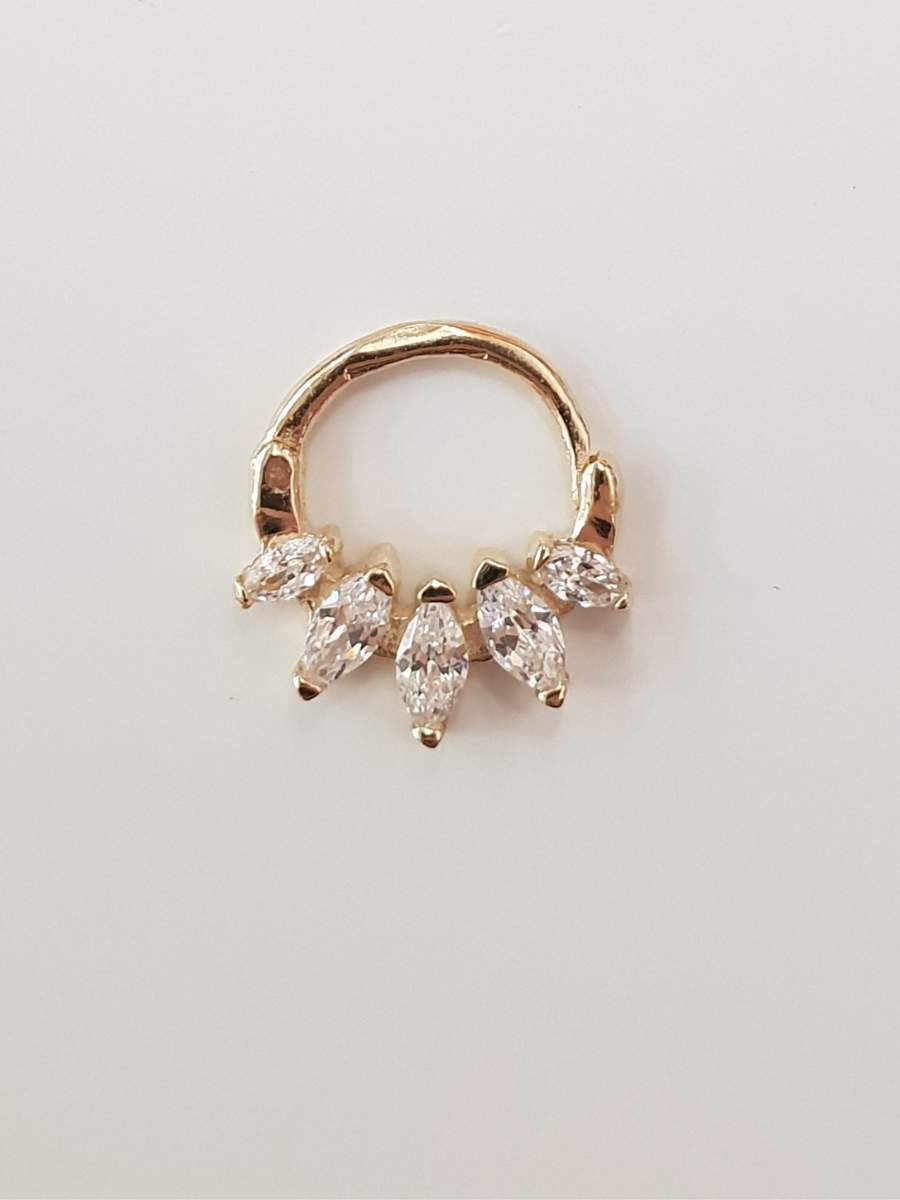 חישוק זהב 14K בודד הליקס/ספטום 10 מ"מ משובץ 5 זרקונים מוארכים זהב צהוב