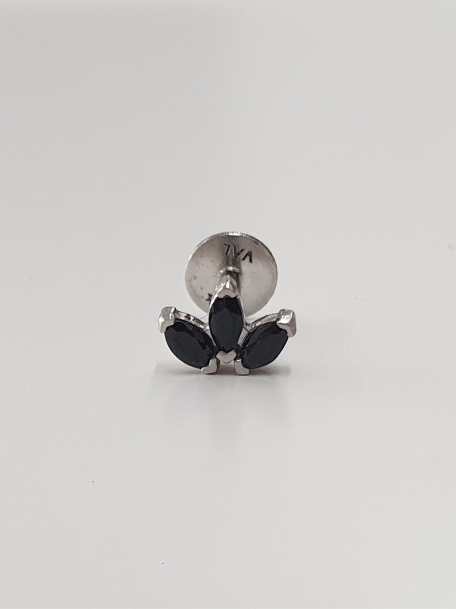 עגיל זהב 14K בודד הליקס/טרגוס הברגה חצי פרח קטן זרקון שחור זהב לבן