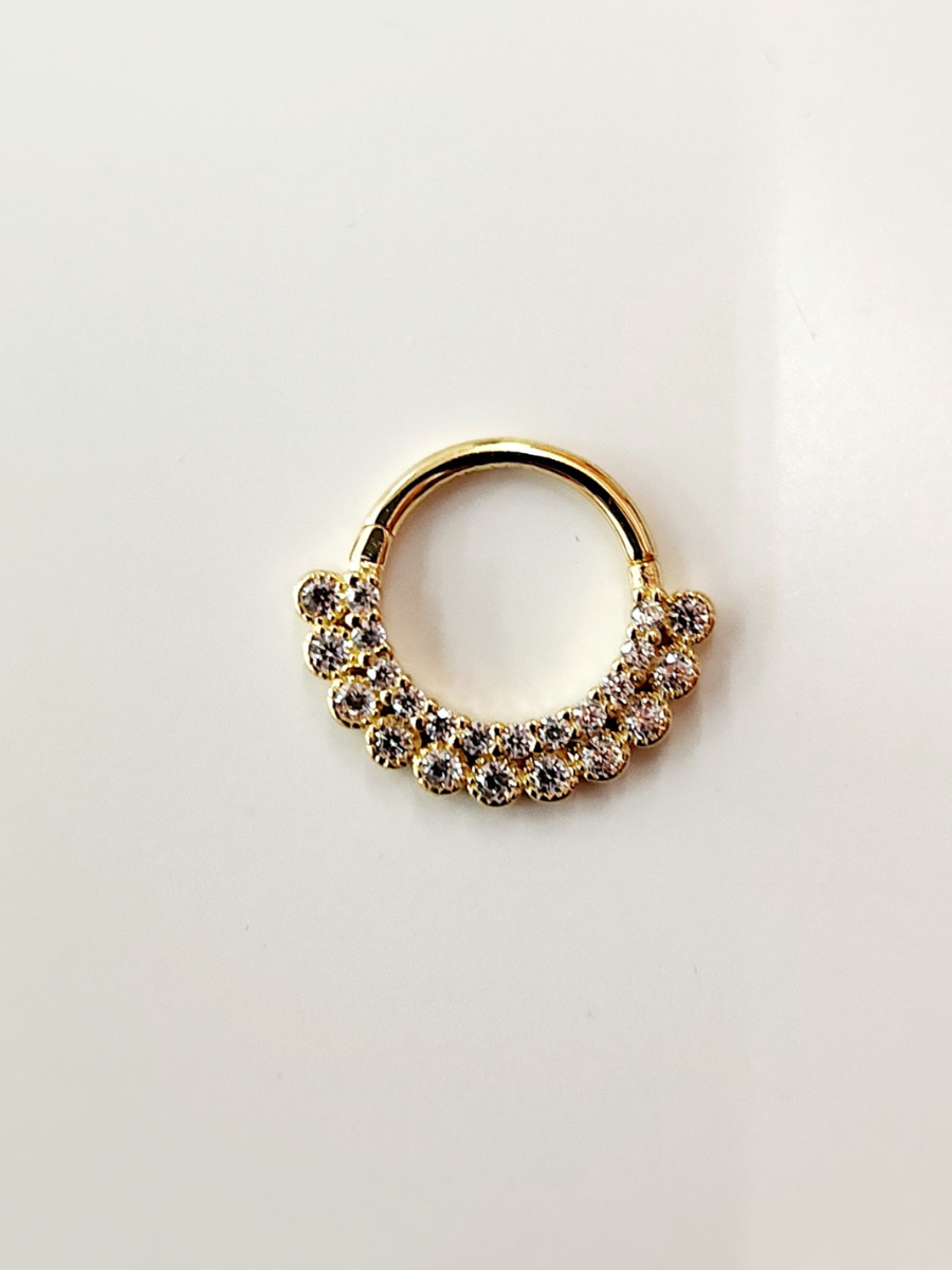 חישוק זהב 14K בודד הליקס/ספטום 10 מ"מ משובץ 2 שורות זרקונים זהב צהוב