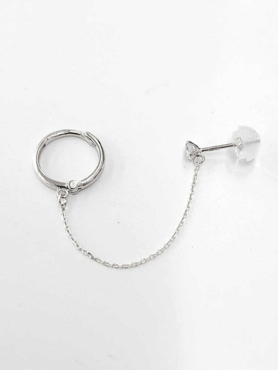 חישוק זהב 14K הליקס/אוזן בודד חלק קוטר 11 מ"מ מחובר שרשרת לעגיל צמוד זרקון 3 מ"מ זהב לבן