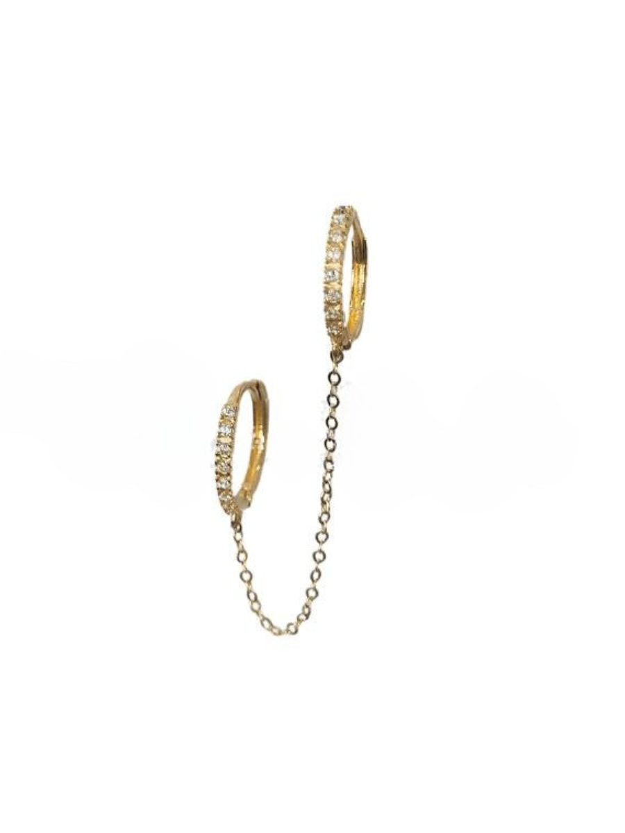 חישוק זהב 14K הליקס/אוזן חישוק 11 מ"מ משובץ עם שרשרת לחישוק זהב צהוב