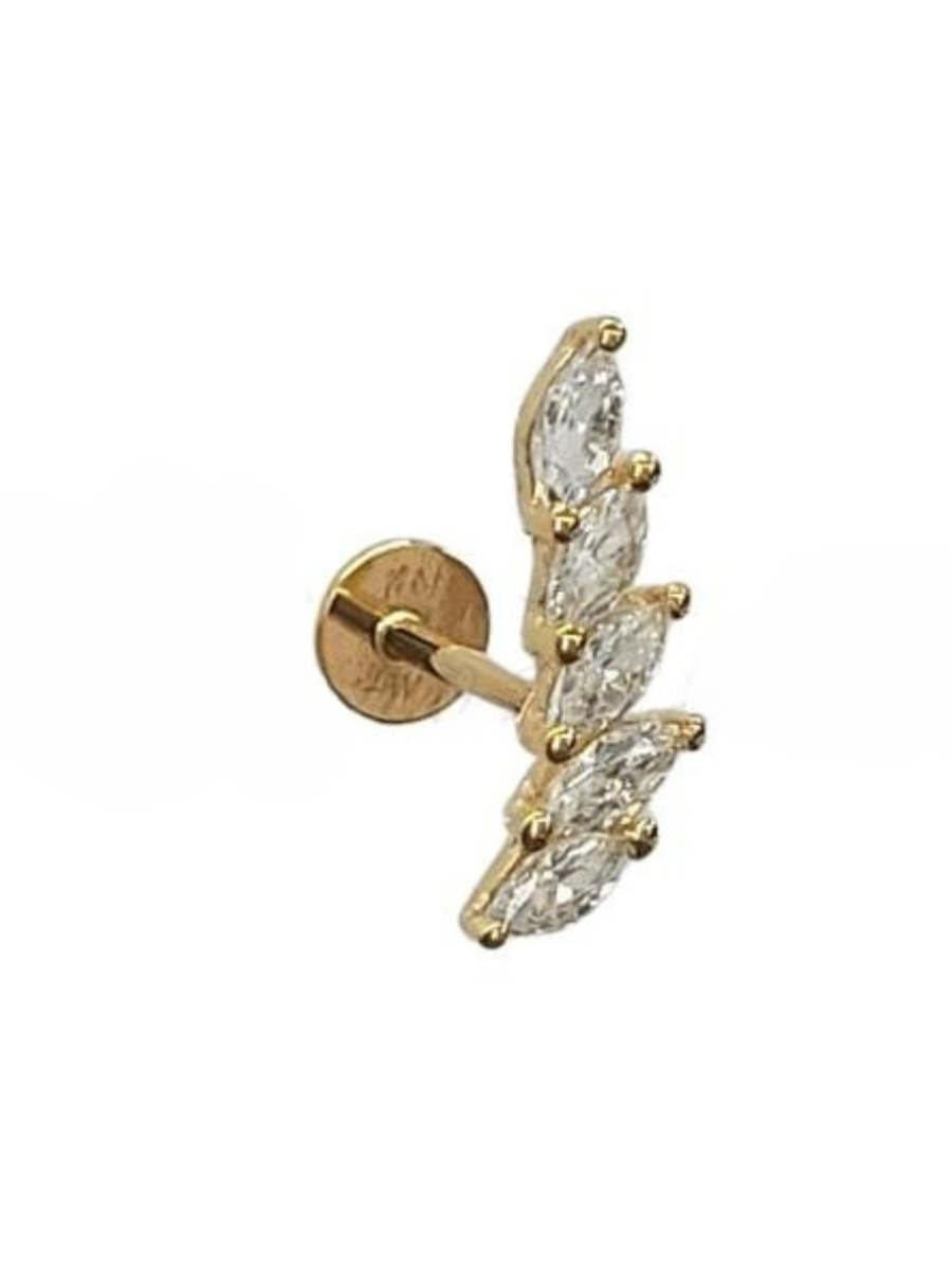 עגיל זהב 14K בודד הליקס/טרגוס הברגה צד שמאל 5 מרקיזות מטפסות זהב צהוב