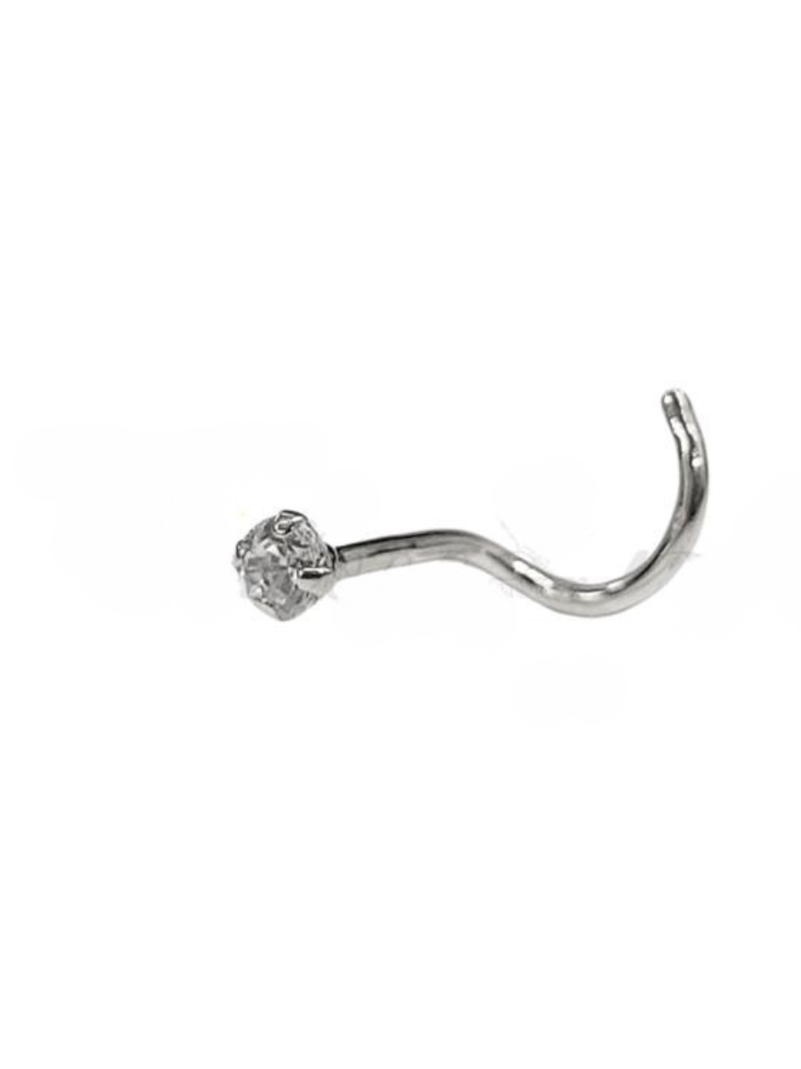 נזם זהב 14K זרקון שיבוץ 2 מ"מ לבן-מוט בצורה S