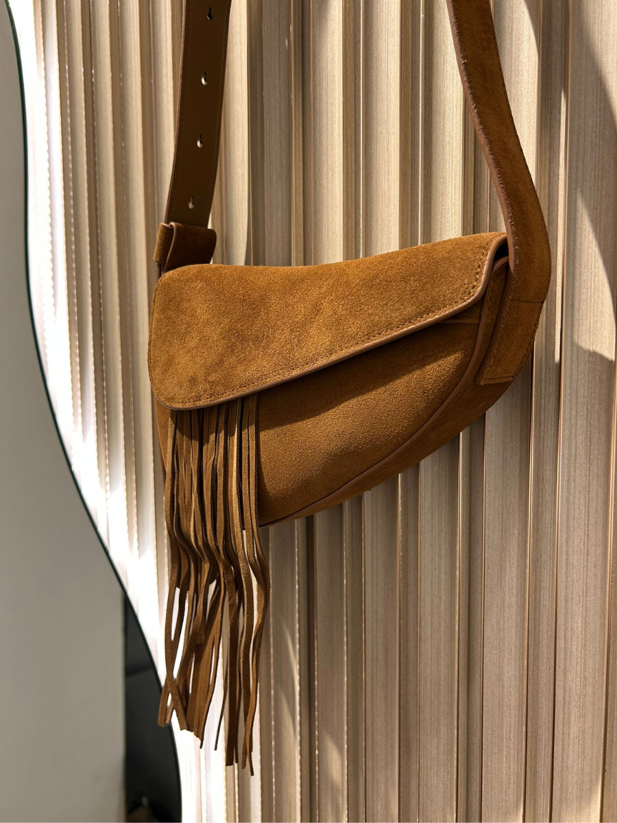 INTERDEE Cognac Suede Bag