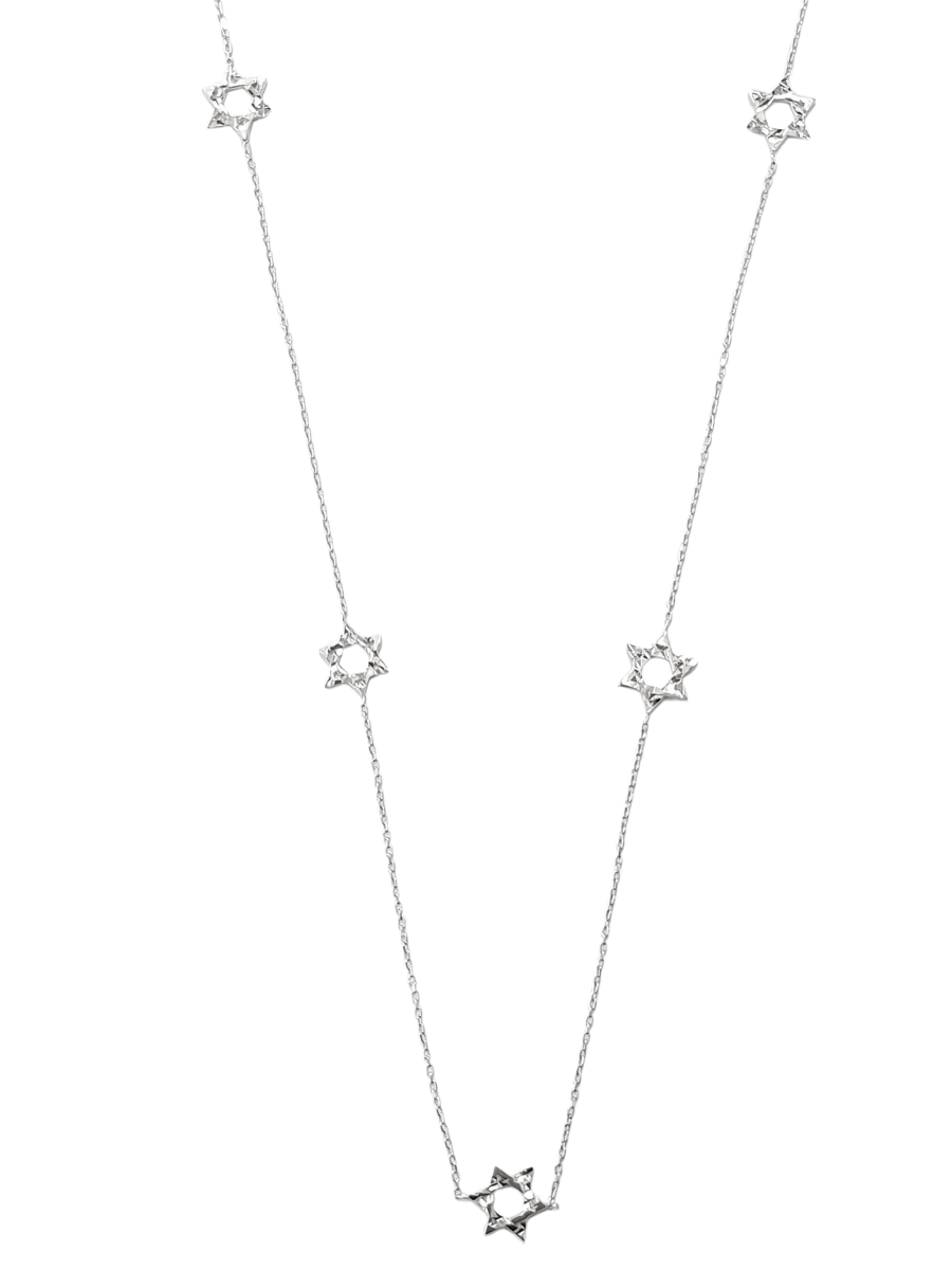 שרשרת זהב לבן 14 קראט מגני דוד