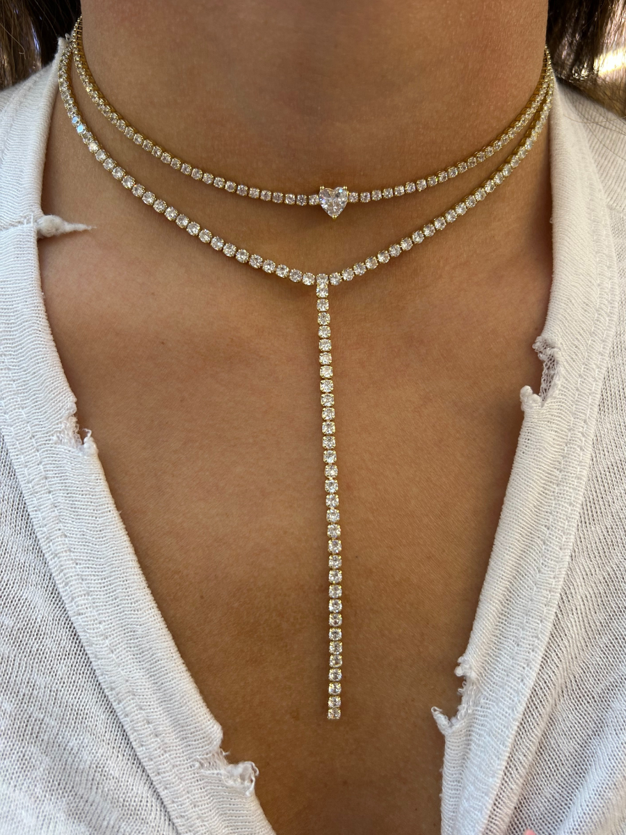 שרשרת טניס קולר לב משובץ