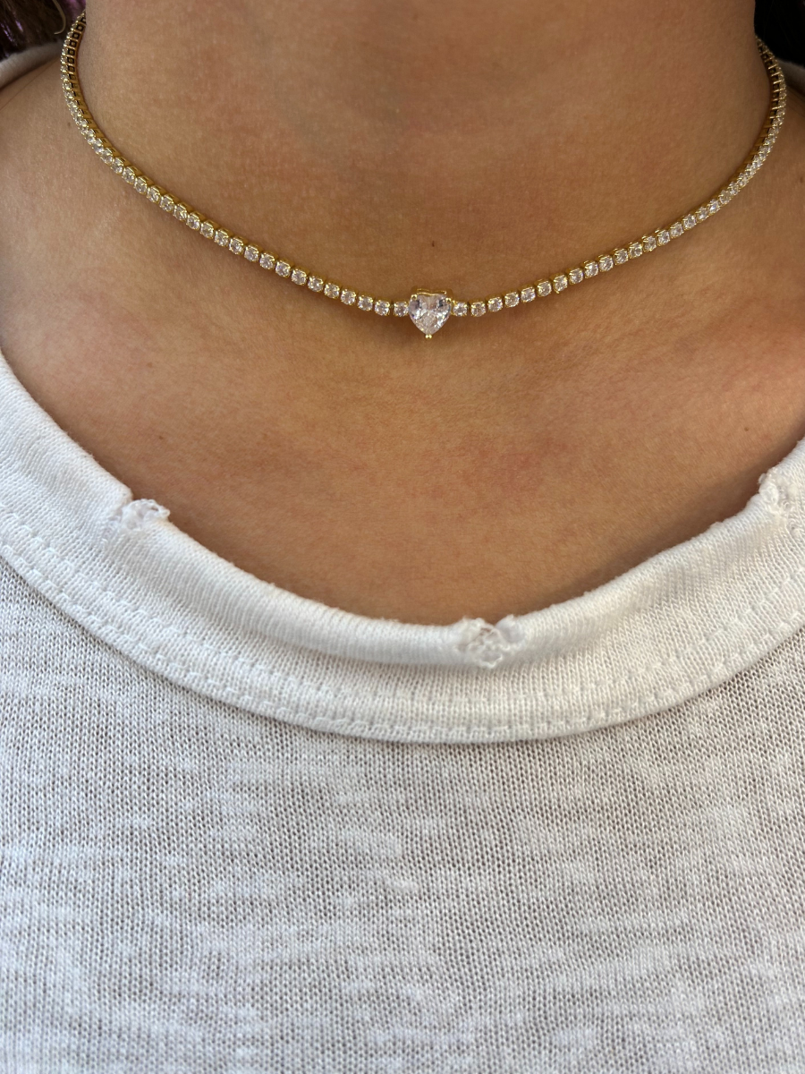 שרשרת טניס קולר לב משובץ