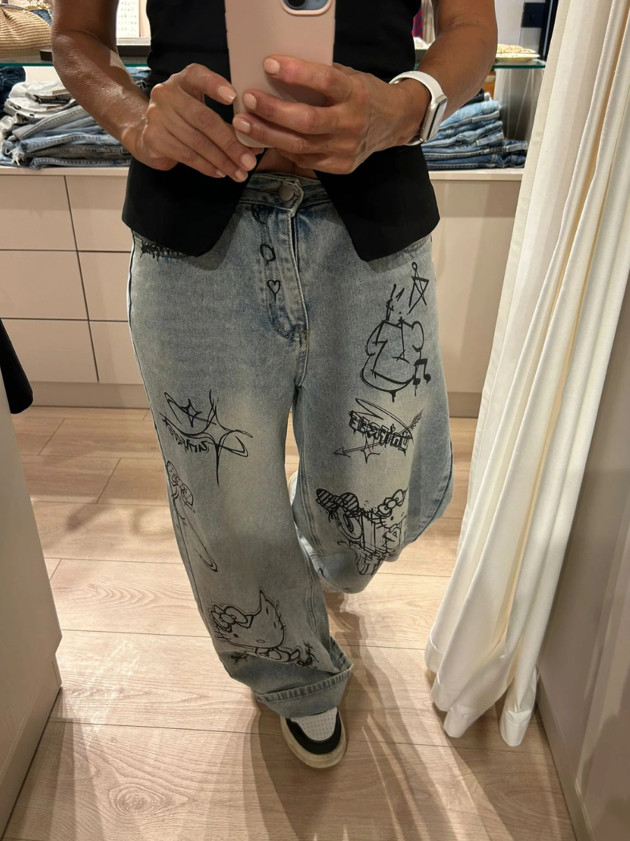 NEVADA LOVE Hello Kitty Wide Leg Jeans