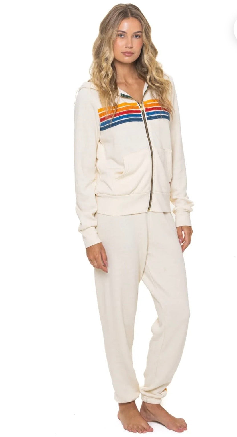 5 STRIPE HOODIE - VINTAGE WHITE // WHITE NEON