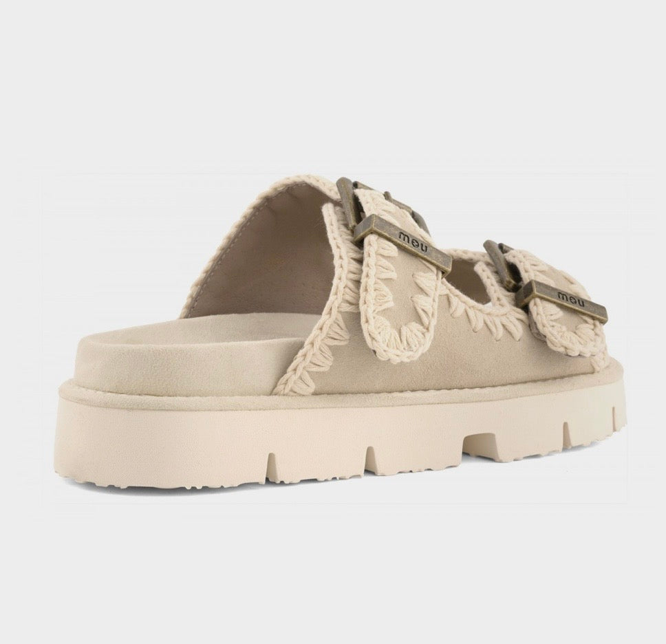 MOU Bio Sandal Two Buckles Chalk Suede