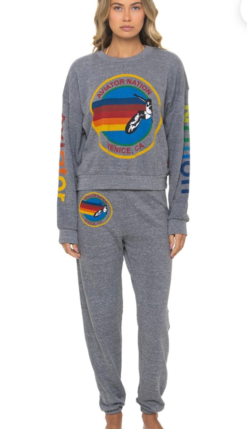AVIATOR NATION RELAXED VENICE CREW SWEATSHIRT - HEATHER GREY