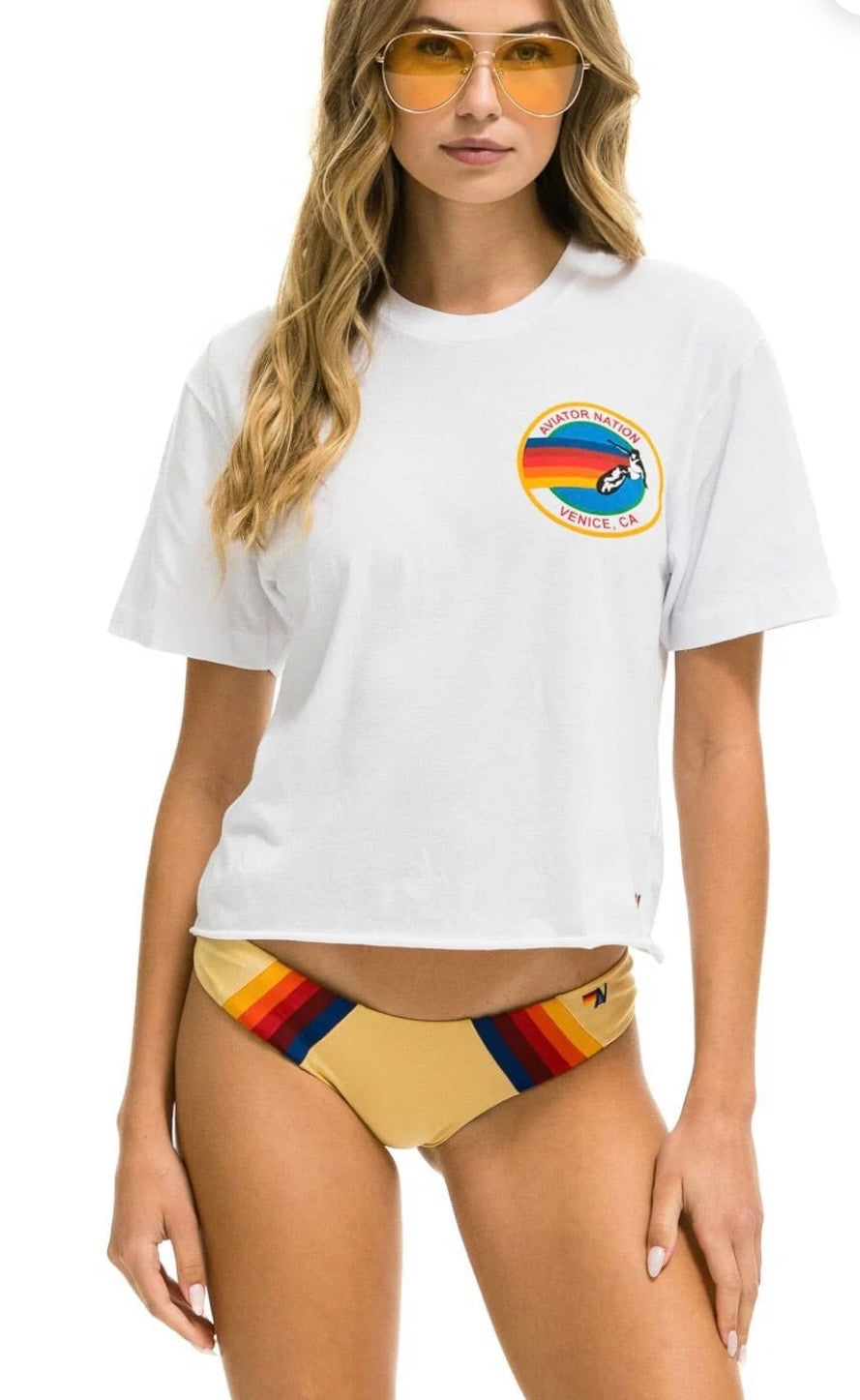 AVIATOR NATION SMALL LOGO BOYFRIEND TEE - WHITE