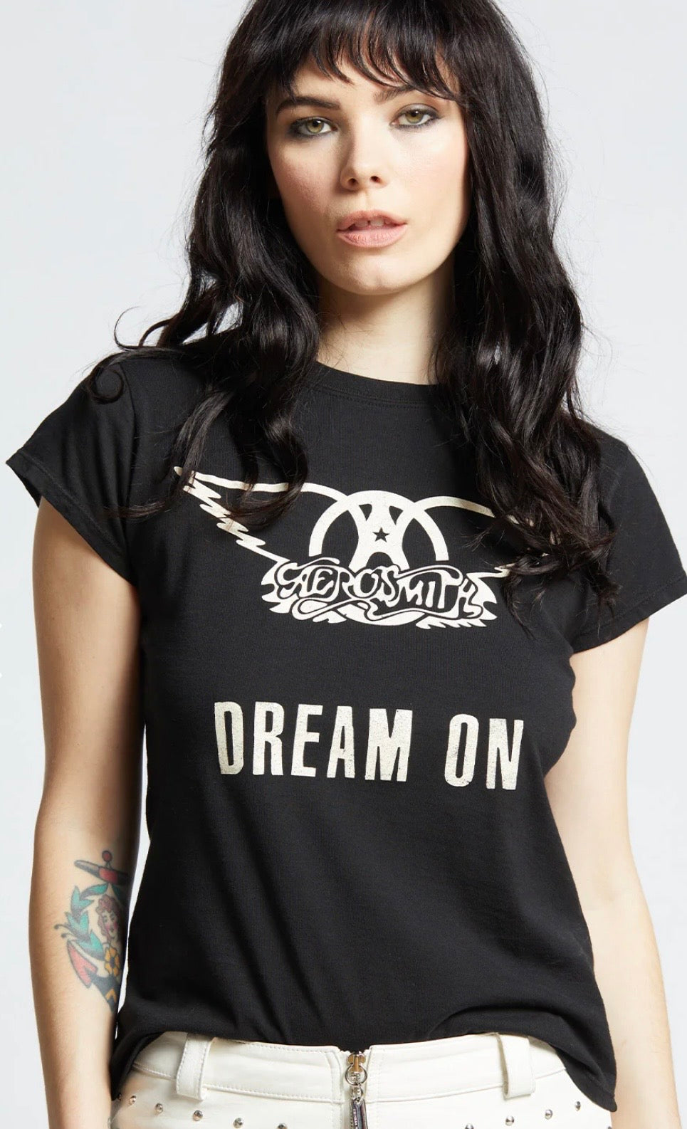 RECYCLED KARMA Aerosmith Dream On Black Shrunken Baby Tee