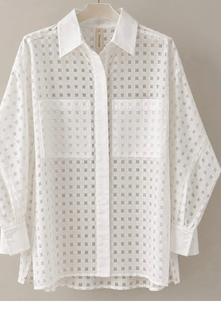 EXETERA

Exetera White Sheer Square-Textured Shirt