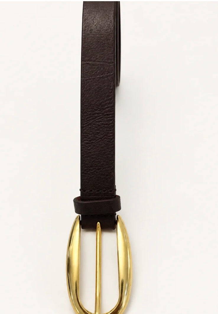 JULIA

JULIA Sculptural Gold Buckle Belt in Dark Brown