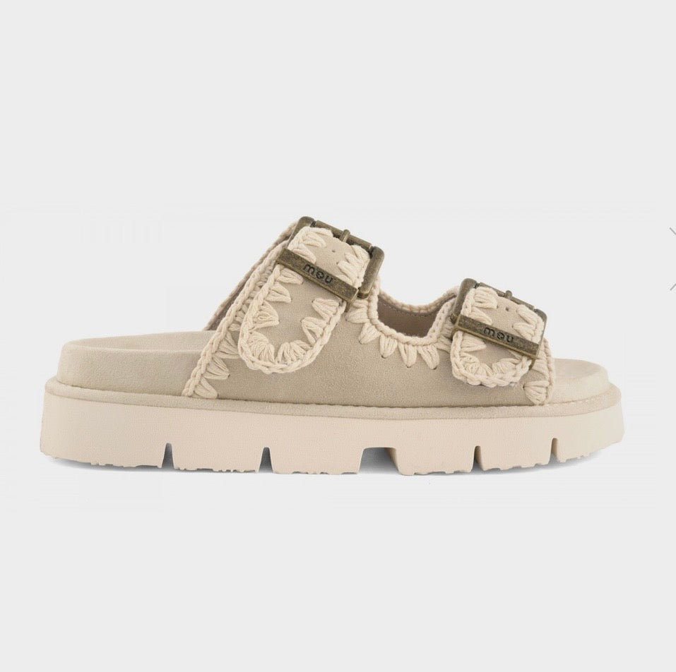 MOU Bio Sandal Two Buckles Chalk Suede