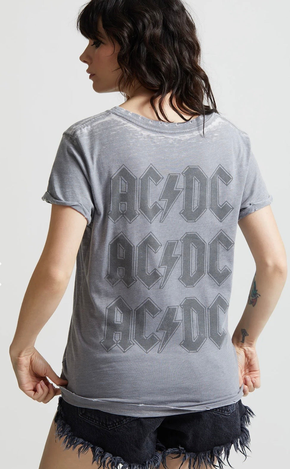 RECYCLED KARMA AC/DC Vintage Lightning Bolt Fitted T-Shirt