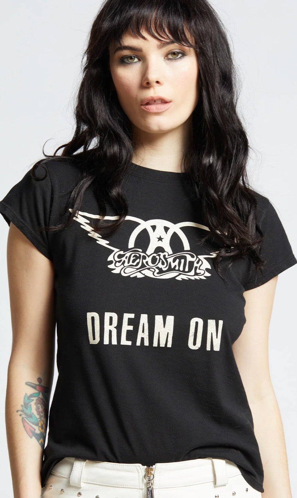RECYCLED KARMA Aerosmith Dream On Black Shrunken Baby Tee