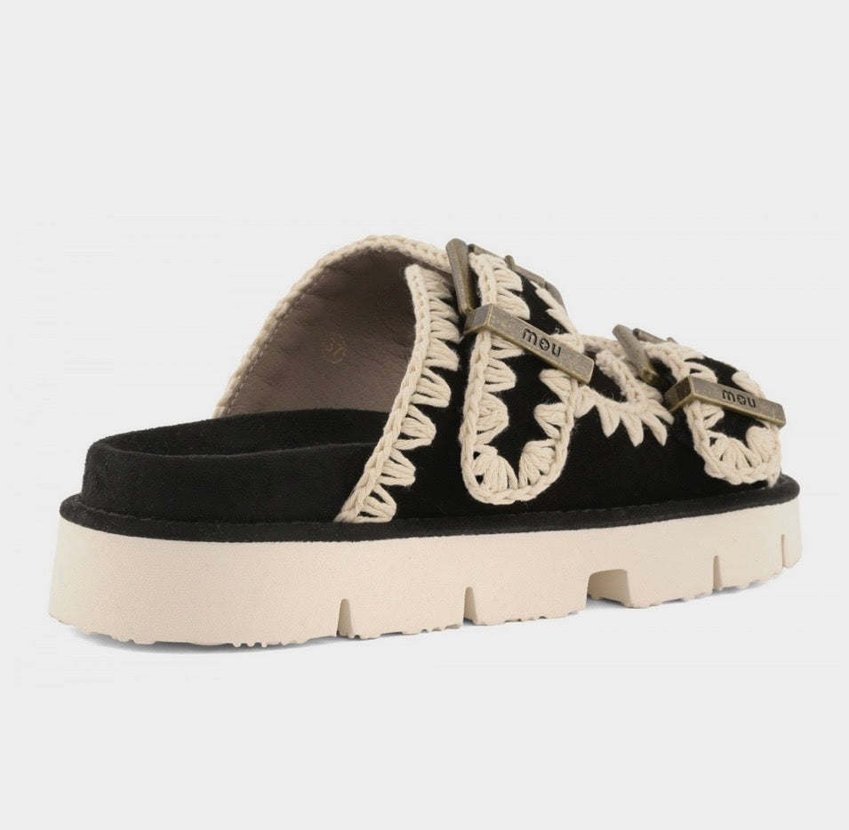MOU Bio Sandal Two Buckles black Suede