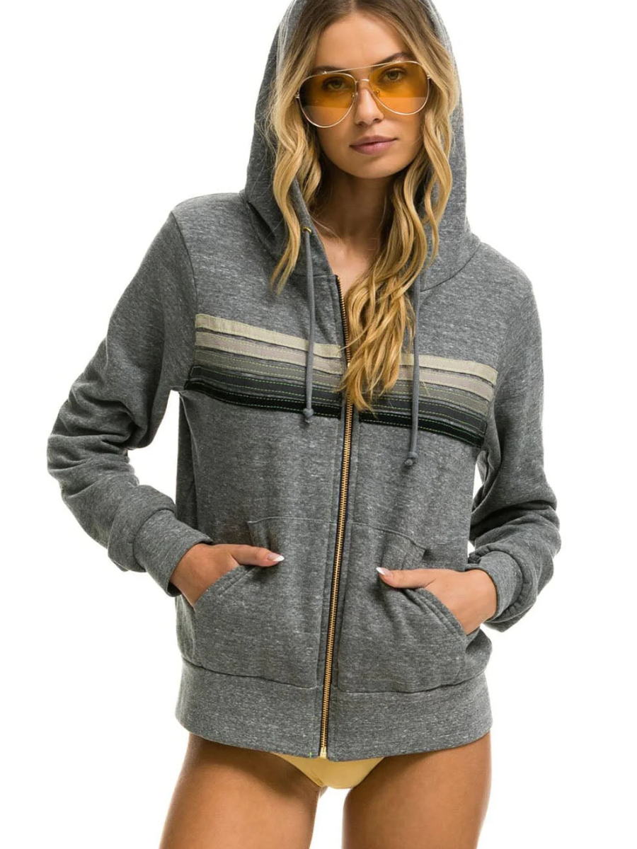 5 stripe zip hoodie HEATHER GRY/GRY