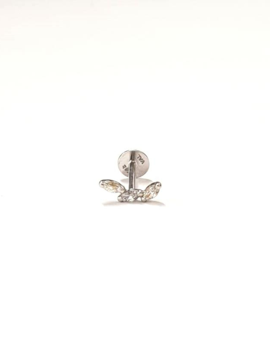 עגיל זהב 14K בודד הליקס/טרגוס הברגה 3 מרקיזות מטפסות זהב לבן