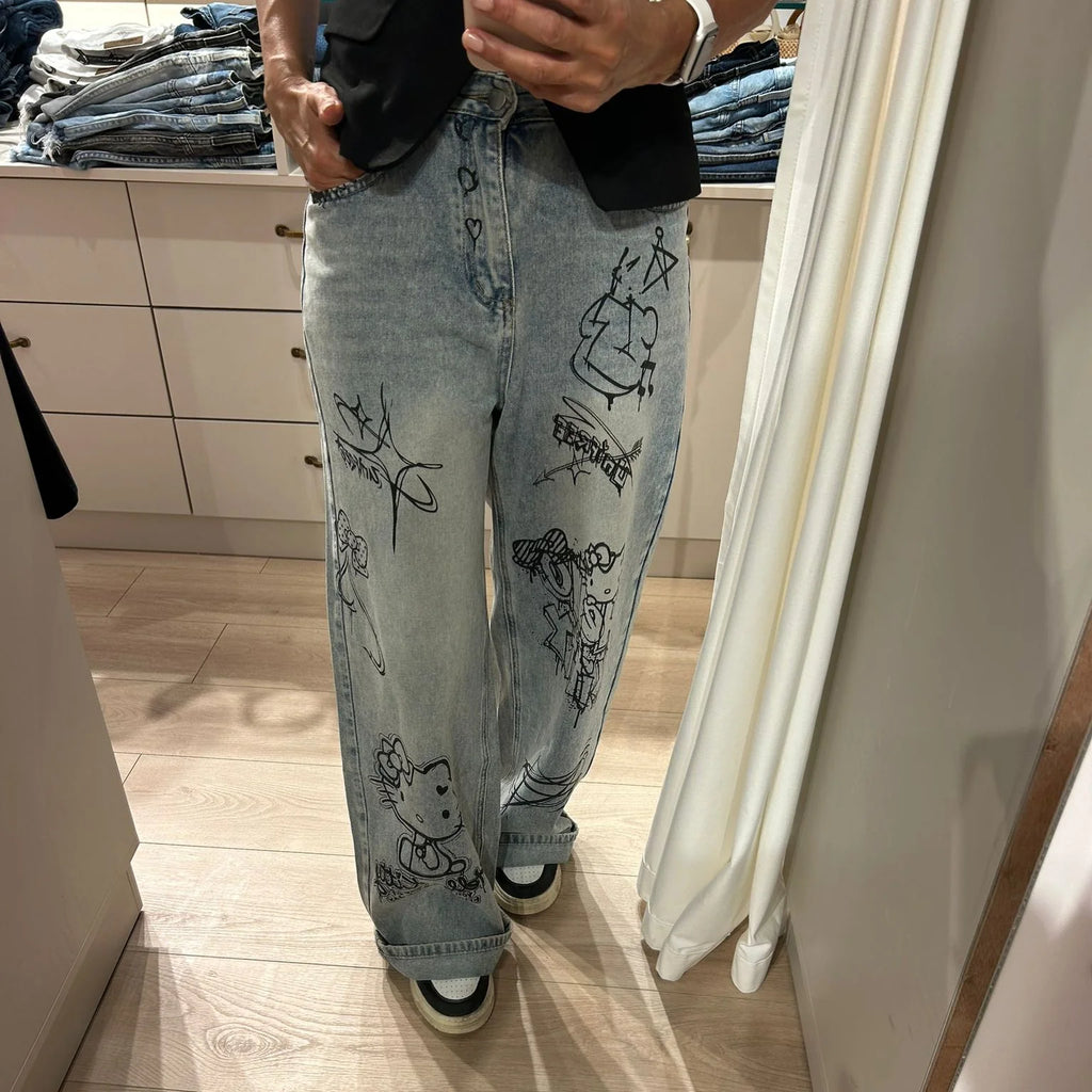 NEVADA LOVE Hello Kitty Wide Leg Jeans