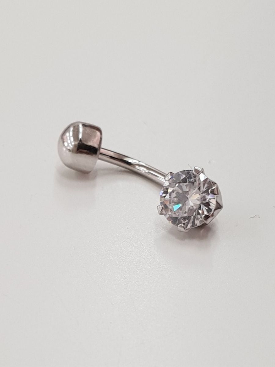 14K פירסינג קלאסי לטבור זהב לבן